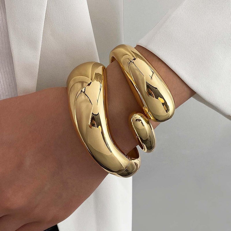 MTINEAPS Store Gold Bangle Bracelets for Women Teens Trendy Chunky Adjustable Twist Cuff Bracelet Jewelry Gifts - Image 3